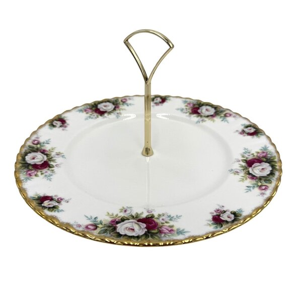 Royal Albert Celebration Bone China 1 Tier Cake Plate Tidbit Tray W/ Handle 10” - Picture 1 of 7